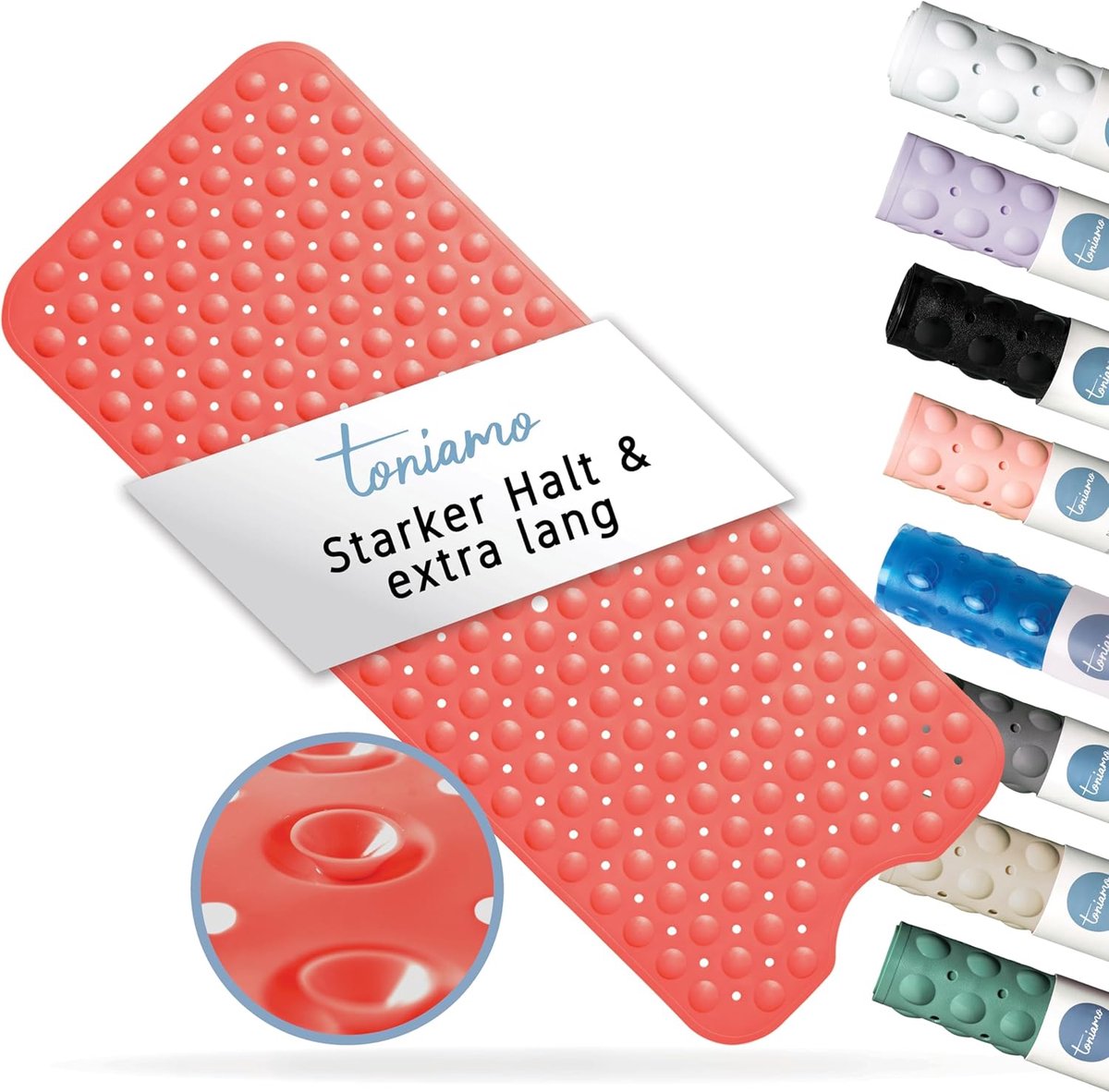 SnelShoppen - Badmat Antislip 100x40 cm | Extra Lange Antibacteriële Badmat | Machinewasbare Badmat Zonder BPA | Coral Kleur | Veilig en Comfortabel v