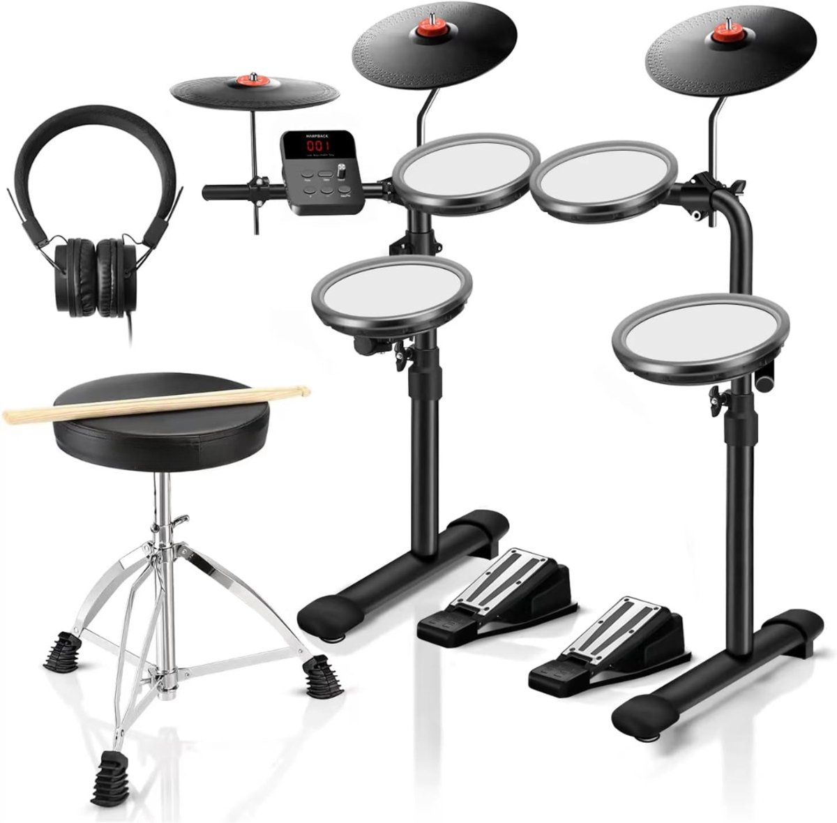 KIRA® Elektrisch Drumstel - Elektronische Batterij - Inch-Bekkens 12 Sets 68 Geluiden - Zwart - 65cm x 51cm x 22cm