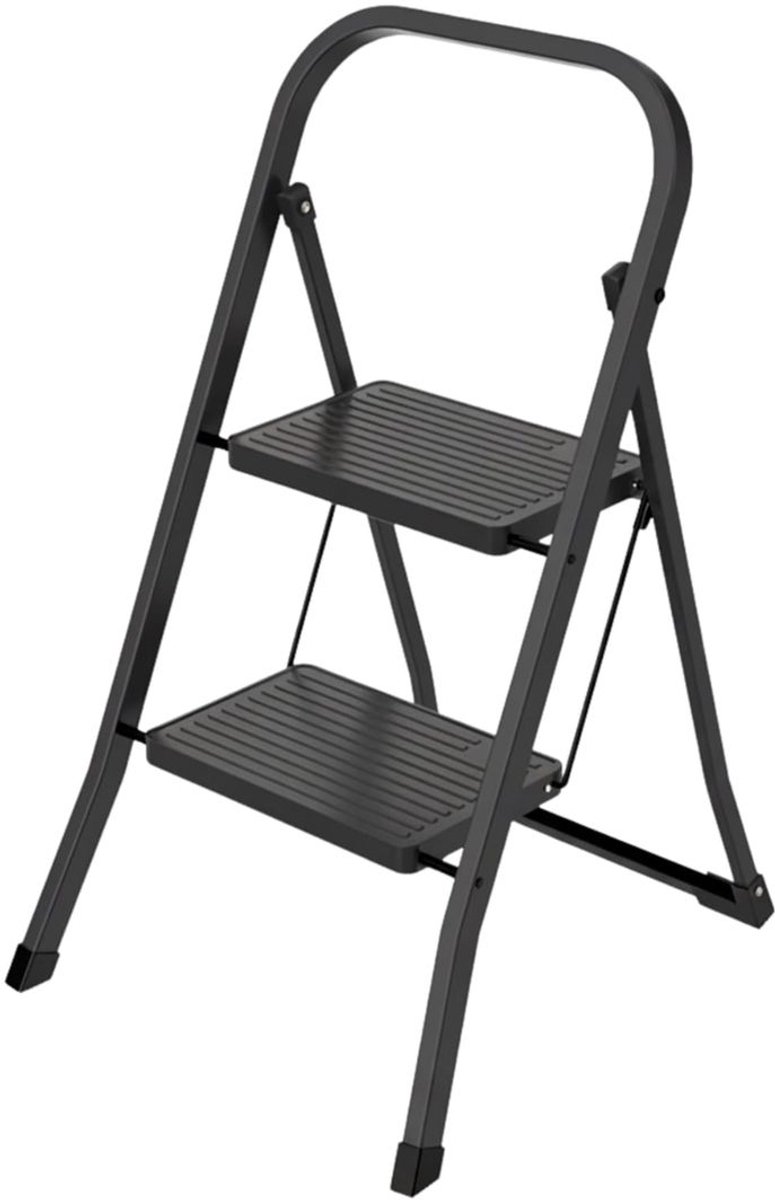 KIRA® Huishoudtrap - Opvouwbare Huishoudtrap - Huishoudtrap 2 Treden - Zwart - ‎47cm x 13cm x 81cm