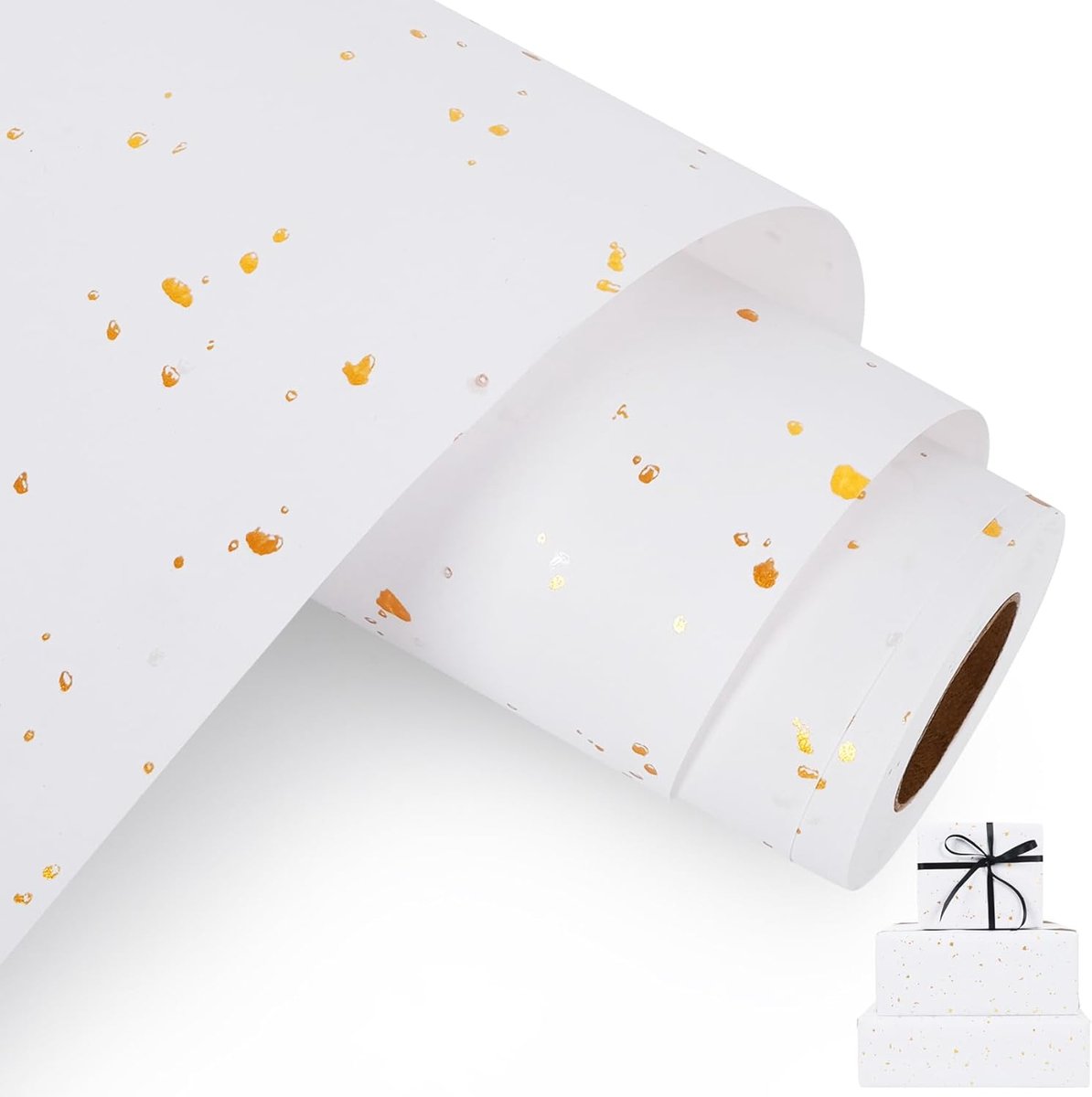 1 rol wit inpakpapier - cadeaupapier - geschenkverpakkingpapier - wit met goudfolie - geschikt voor Kerstmis, bruiloften, verjaardagen, feestdagen en andere gelegenheden - zelf inpakpapier om zelf te maken - wit - 43 cm * 10 m