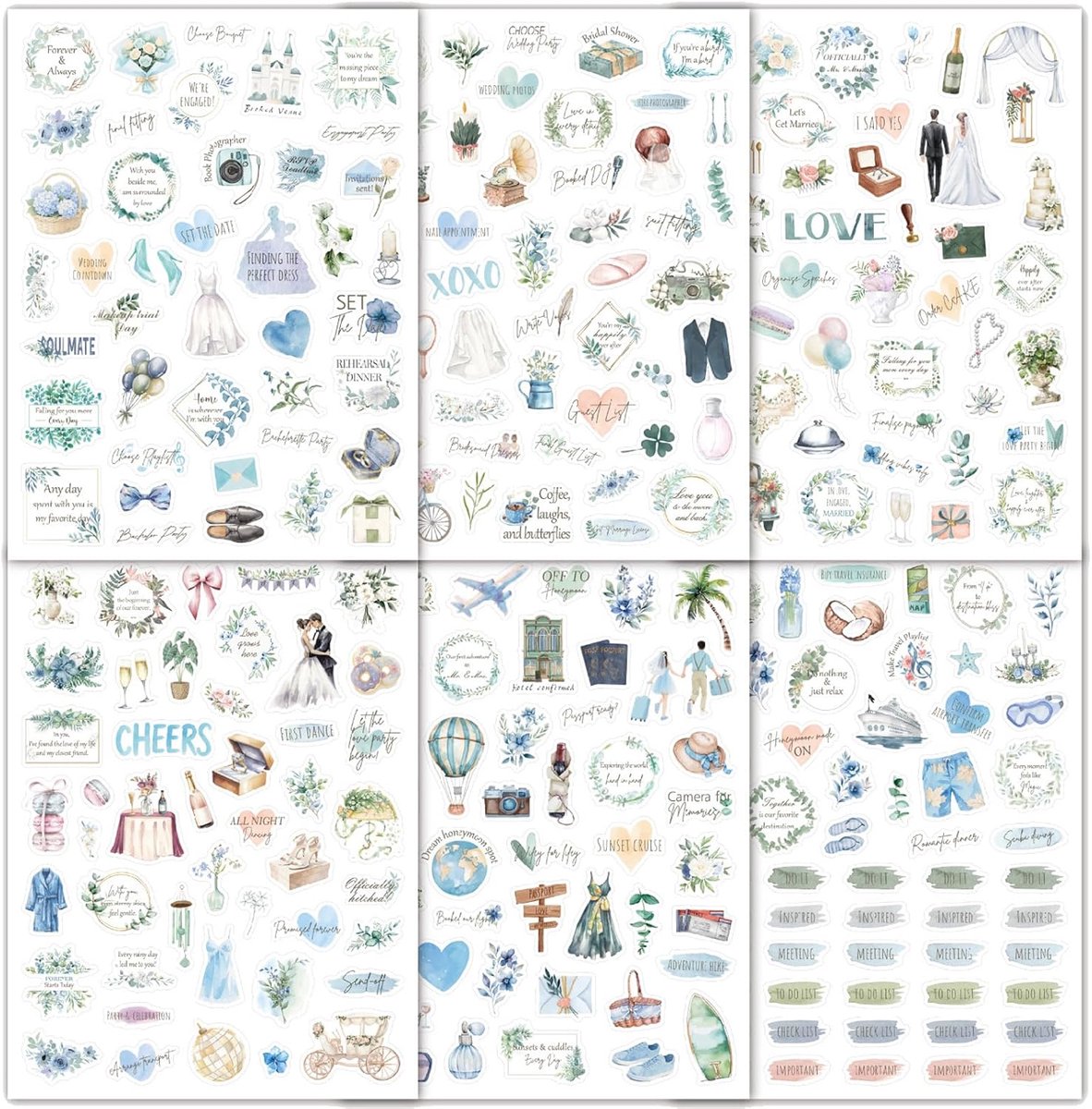 SnelShoppen - 12 vellen bruiloft stickers scrapbooking stickers voor gastenboek, trouwfeest, huwelijksverjaardag, EVJF, fotoalbum, uitnodiging met mee
