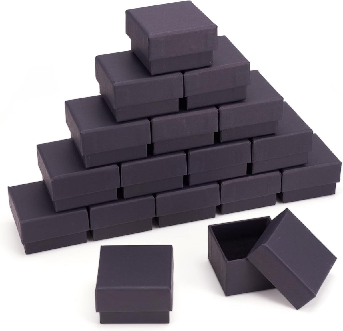 SnelShoppen - 24 Stuks Zwarte Vierkante Kartonnen Sieraden Dozen met Spons - 5.1x5.1x3.2cm - Perfect voor Oorbellen, Armbanden en Ringen - Duurzaam Ca