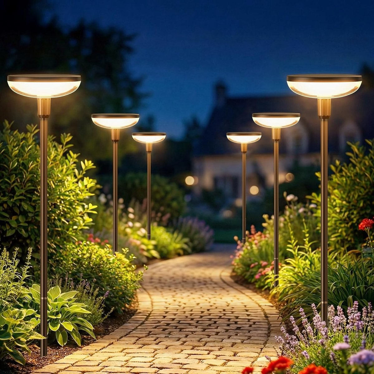 SnelShoppen - 6 stuks solarlampen voor buiten, tuinverlichting op zonne-energie, IP65 waterdicht, moderne LED lampen warmwit, 50/82 cm met grondpen vo