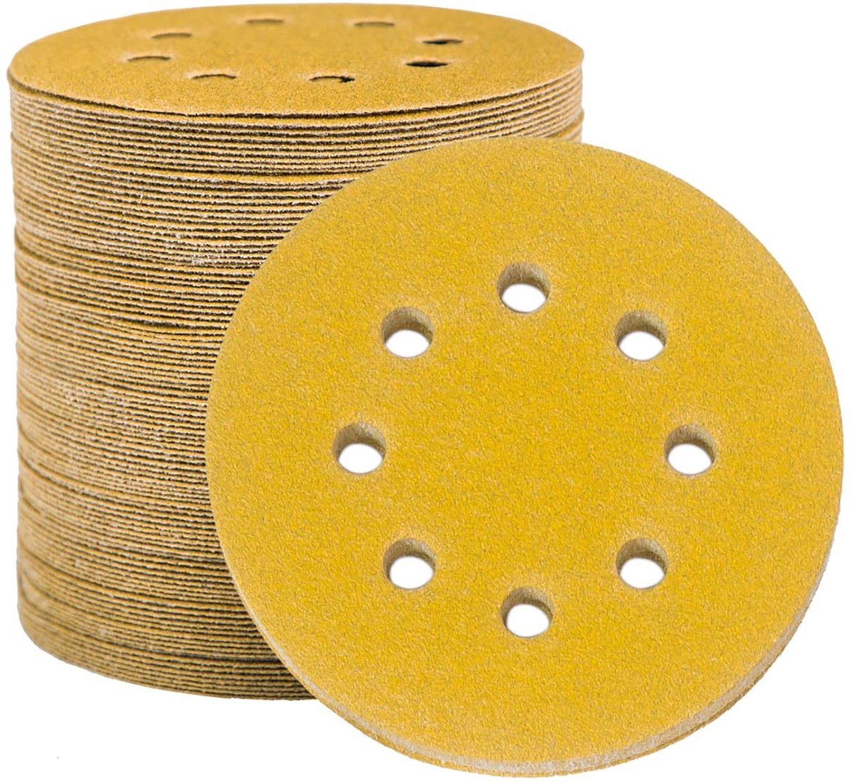 SnelShoppen - 100 Stuks 125mm Schuurpapier met 80 Grit, Ronde Schuurdiscs met 8 Gaten, Aluminium Oxide voor Random Orbital Sander, Voor Hout, Metaal e