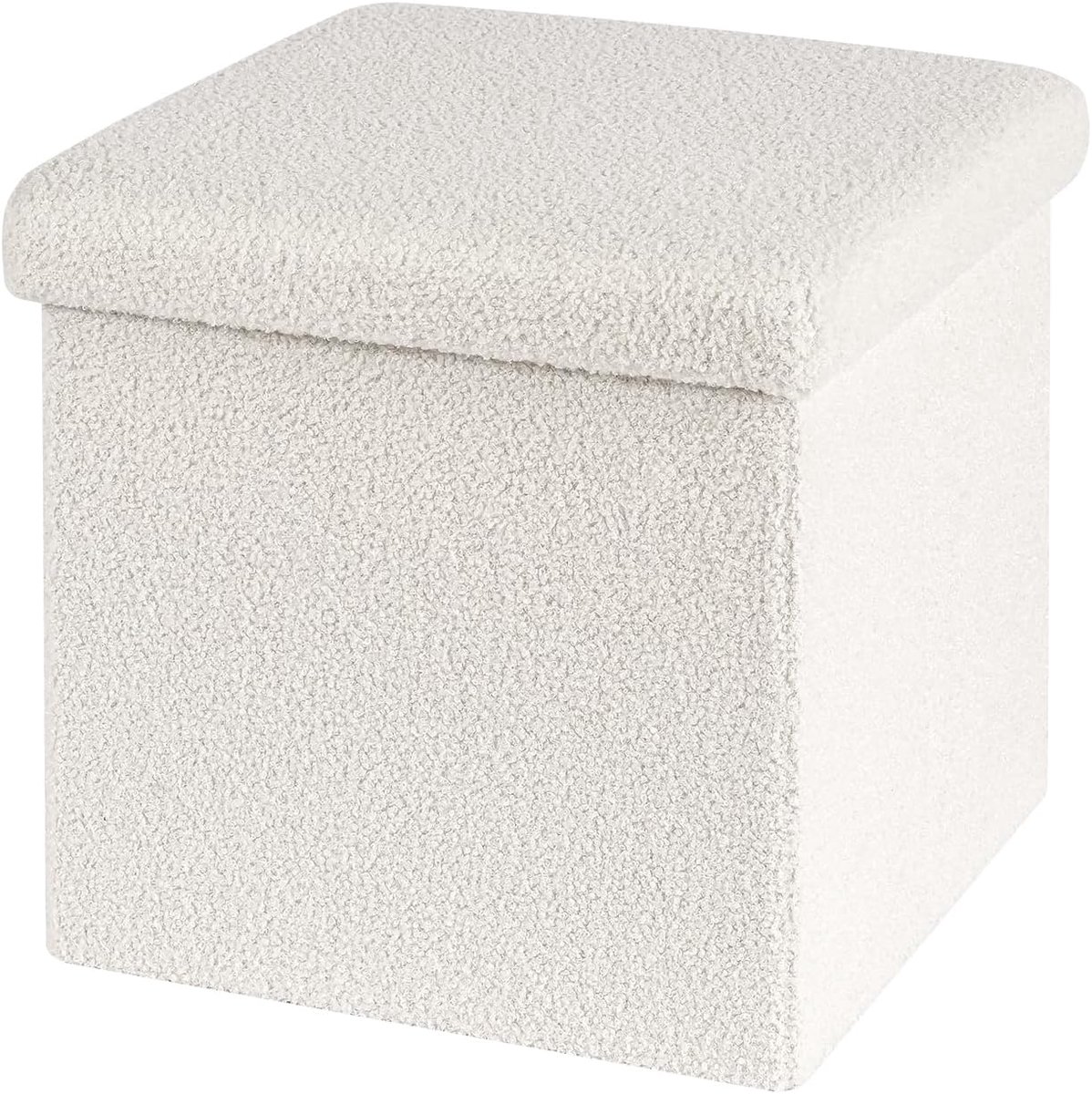 SnelShoppen - Bonlife Seat Ottomane met Opbergruimte, Vouwbare Zitting, Velvet Poef, Opbergdoos, Wit, 40 x 40 x 40 cm, Comfortabel en Stijlvol