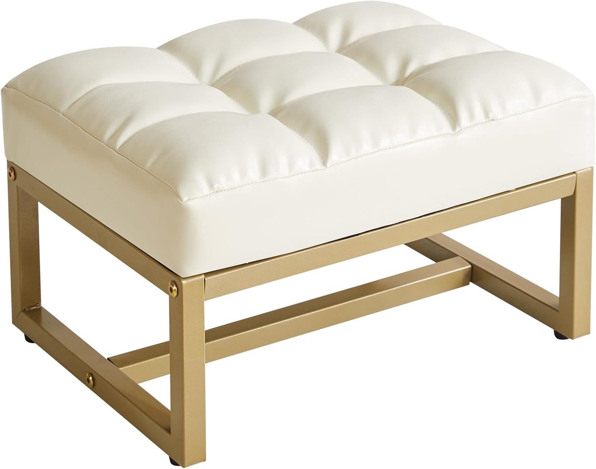 SnelShoppen - Ovalen Hocker Voetenbank Met Gouden Frame - Luxe Kunstleer - Comfortabele Voetensteun Voor Woonkamer, Slaapkamer, Hal, Kantoor - Wit YD-
