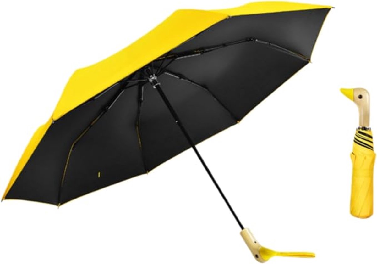 Winddichte Opvouwbare Paraplu met UV-Bescherming - Compacte Stormparaplu met Luxe Eendenkop Handvat - Sterke Reisparaplu met 8 Ribben - Zon & Regen - Geel