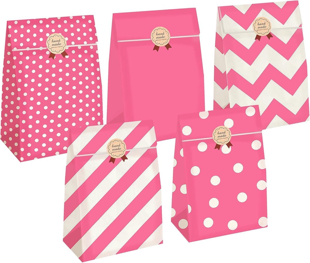 SnelShoppen - 50 Stuks Roze Cadeauzakjes met 60 Stickers - Snoepzakjes voor Verpakken van Geschenken, Kinderverjaardag, Bruiloft, Feest, Weggeefacties