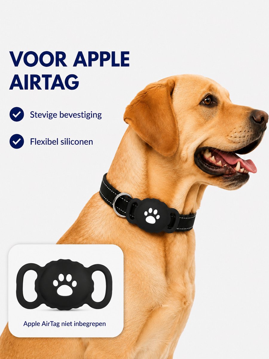 Apple AirTag Hondenhalsband - Geschikt voor Apple AirTag - Reflecterend - Veiligheidssluiting met Slot - Verstelbaar - Zwart - Maat M