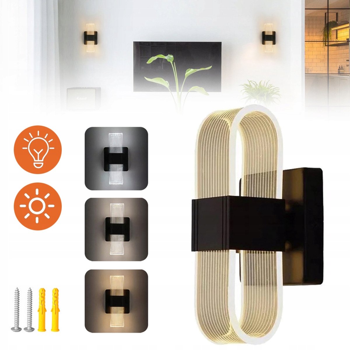 Zwarte LED-Wandlamp Met 3 Lichtstanden - 3000K/4000K/6000K Anti-Flikkerfunctie Eenvoudige Installatie - Modern Verticaal Ontwerp Ideaal Voor Woonkamer Slaapkamer En Kantoor