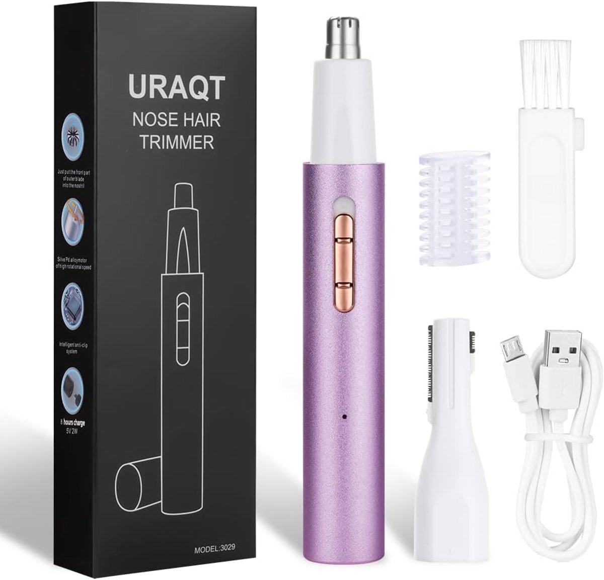 SnelShoppen - Professionele Pijnloze Oor en Neushaartrimmer voor Mannen en Vrouwen - 2 in 1 USB Oplaadbare Trimmer met Dubbelzijdige RVS Bladen - Wate