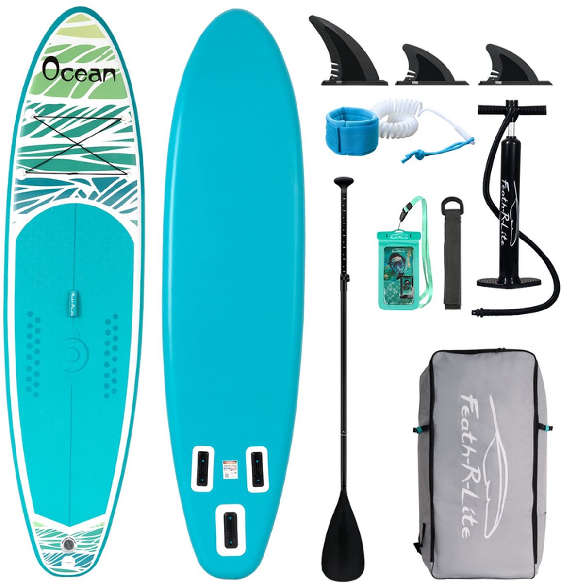 FunWater Stand Up Paddle Board 335x84x15 cm - Opblaasbaar paddleboard voor volwassenen en beginners - Compleet SUP pakket - Max.120 KG - Helder meerblauw