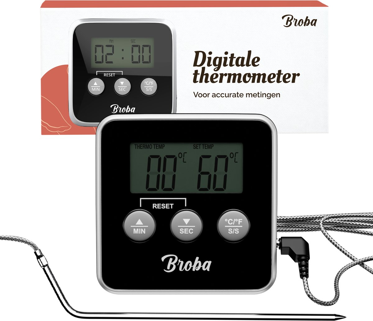 Bol.com Vleesthermometer BBQ Thermometer - Oventhermometer Keukenthermometer Kookthermometer - Kerntemperatuurmeter Voedseltherm... aanbieding