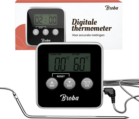 Vleesthermometer BBQ Thermometer - Oventhermometer Keukenthermometer Kookthermometer - Kerntemperatuurmeter Voedselthermometer Kernthermometer - Suikerthermometer Kook Thermometer Vlees Oven Keuken - Temperatuurmeter Digitaal - Barbecue Accessoires