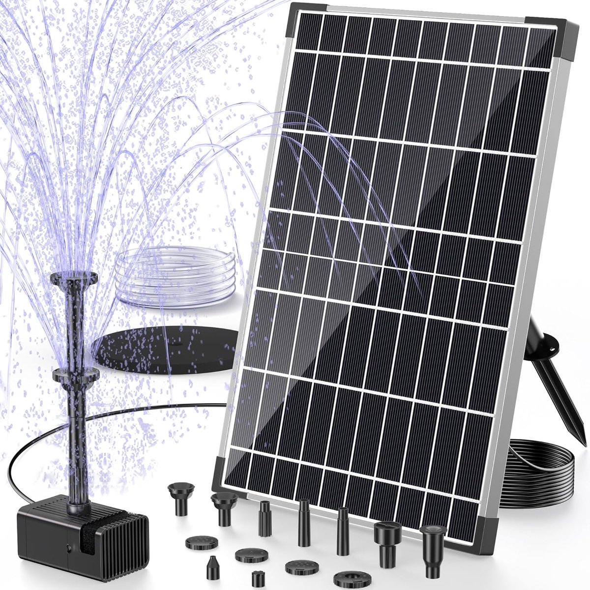 SnelShoppen - Solar Vijverpomp met 12W Zonnepaneel en 4200 mAh Accu, Decoratieve Waterfontein voor Tuin en Vijver, Dag en Nacht Gebruik, Eenvoudige Mo