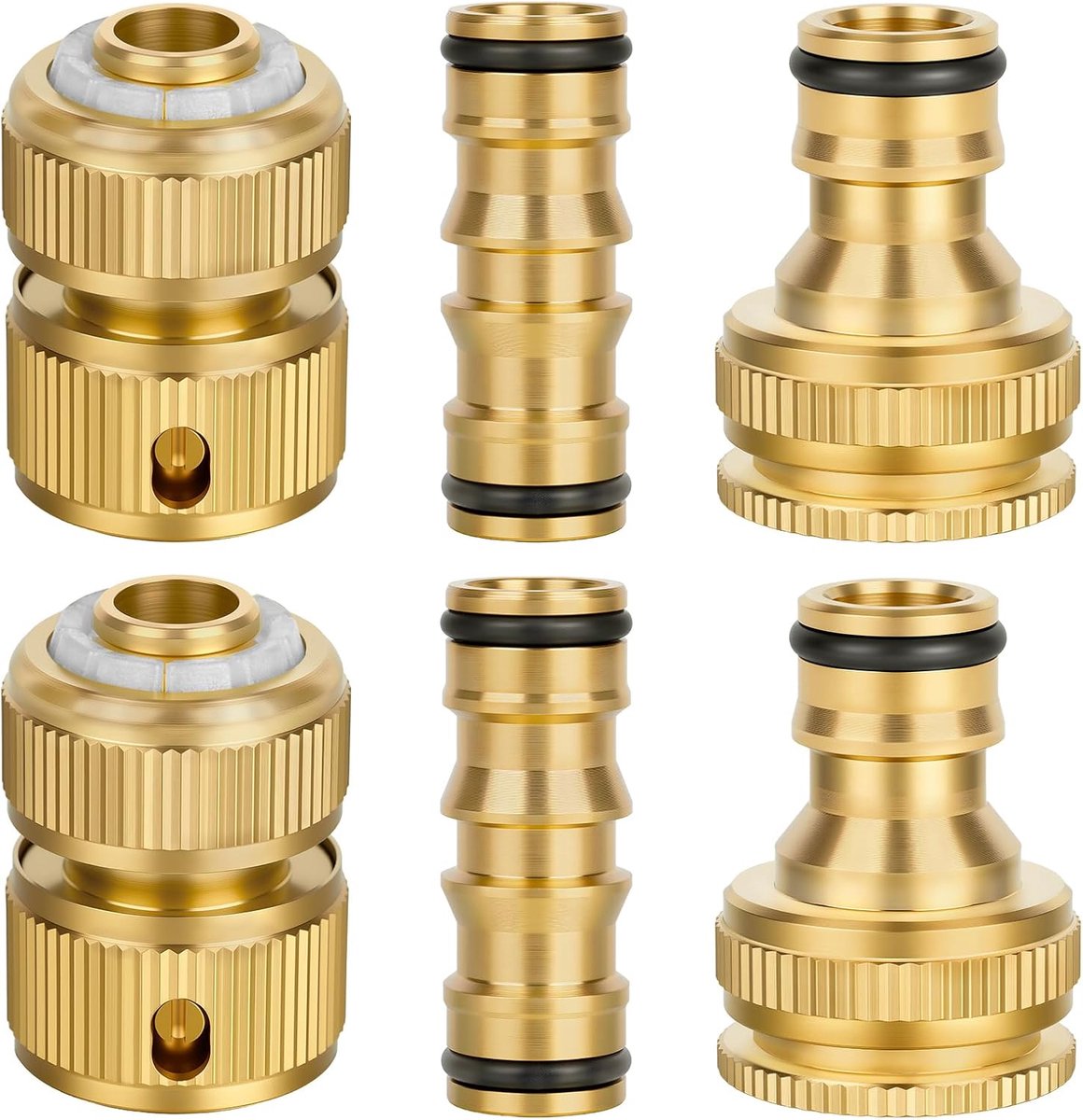 SnelShoppen - 6PC Messing Tuinslang Aansluitingen & Fittingen Set | 1/2 inch & 3/4 inch Slangaansluitingen | Dubbele Mannen Connectoren voor Tuinieren