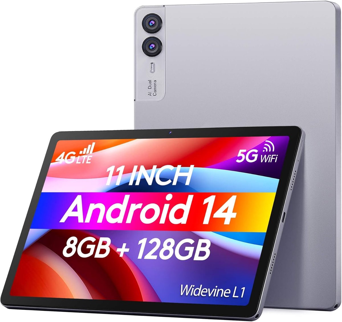 SnelShoppen - 11 Inch Android 14 Tablet met 4G LTE & 5G WIFI - K8 - 8GB RAM, 128GB ROM (uitbreidbaar tot 1TB) - Octa-Core, Widevine L1, FHD Display, 1