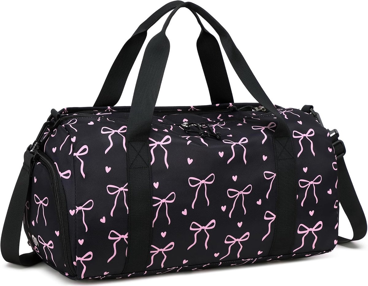 SnelShoppen - Sporttas voor Dames, Jongens en Meisjes, Reis- en Trainingsbag met Grote Schoencompartiment, Vochtcompartiment, Zwart - Roze, 24L