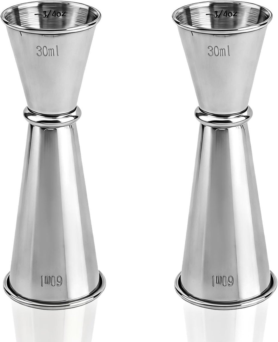 Thijox - 2 Stuks 2oz & 1oz Dubbele Maatbekers voor Cocktails, Roestvrij Staal Bartools, Barmaatbekers voor Thuisbar, Zilveren Cocktailmaatbekers voor