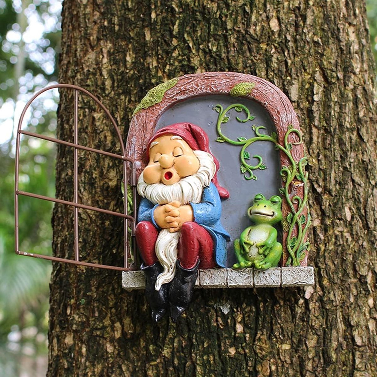 SnelShoppen - Tuinbeelden Slapende Gnoom, Boom Sculptuur Tuin Decoratie Ornamenten Buiten, Grappige Hars Gnoom Beelden voor Tuin en Buitenleven
