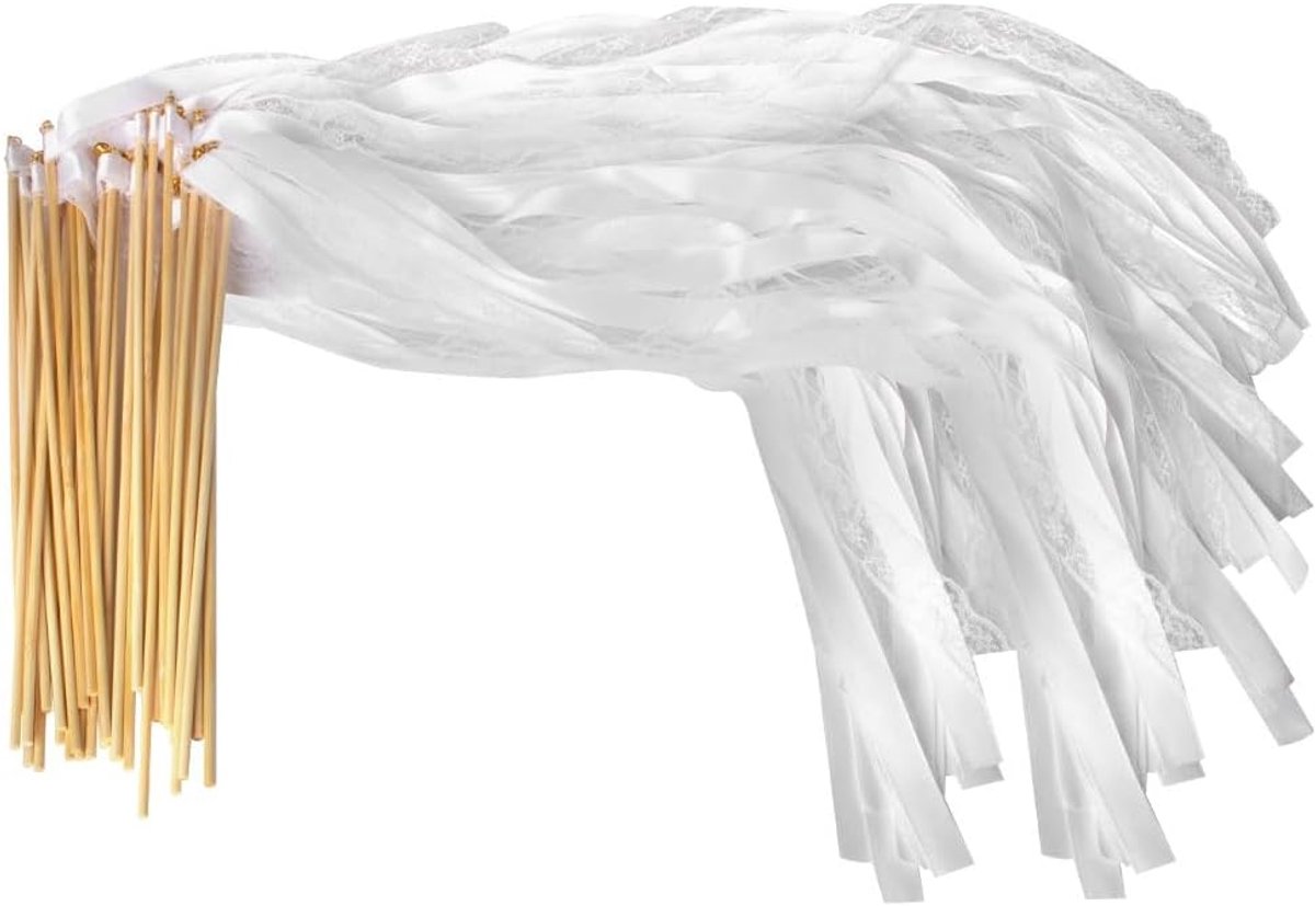 SnelShoppen - Pack van 50 Witte Bruiloftsgarlands met Klokken en Linten, 30 cm lange Wanddecoratie voor Bruiloften, Verjaardagen, Feesten en Vakanties