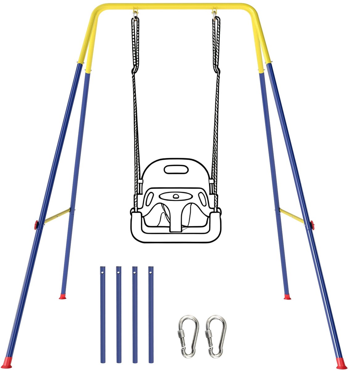 Opvouwbare Kinderschommel met A-Frame – Schommelframe tot 50 kg – Blauw/Geel
