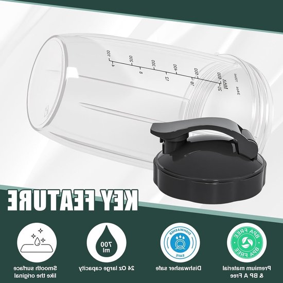 Vervangbeker voor Blender 700ml met To-Go Deksel, Accessoire voor Smoothies en High-Speed Mixers — afbeelding 4