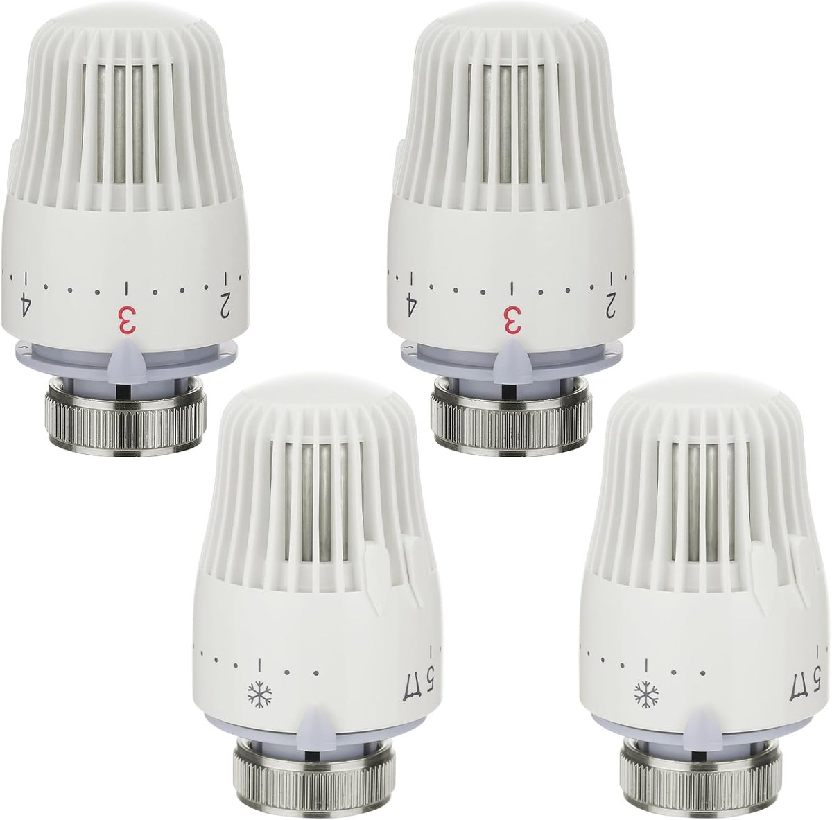 SnelShoppen - Set van 4 Radiator Thermostaat Ventielen met Vorstbescherming en 1-5 Verstelbare Functies, M30 x 1.5 Slimme Radiator Thermostaat voor Ve