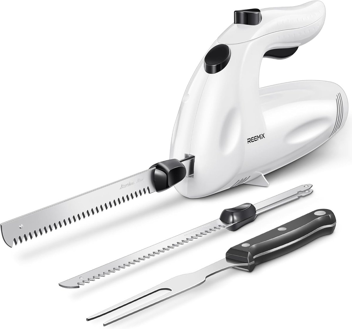 SnelShoppen - Elektrisch Mes Set 150W - Krachtige Elektrische Snijmes voor Vlees, Gevogelte, Brood - Inclusief 2 Snijmessen en 1 Serveerfork - Ergonom