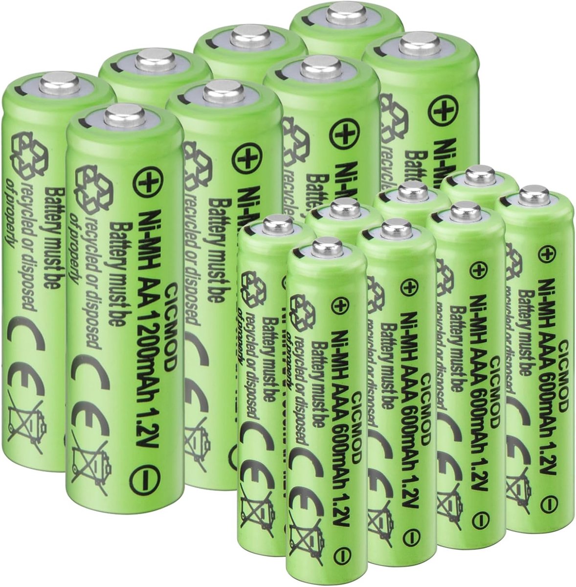 SnelShoppen - Oplaadbare Batterijen AA AAA 16 Stuks, Ni-MH 1.2V 1200mAh en 600mAh, Ideaal voor Tuinverlichting, Solar Lights, Duurzaam en Milieuvriend
