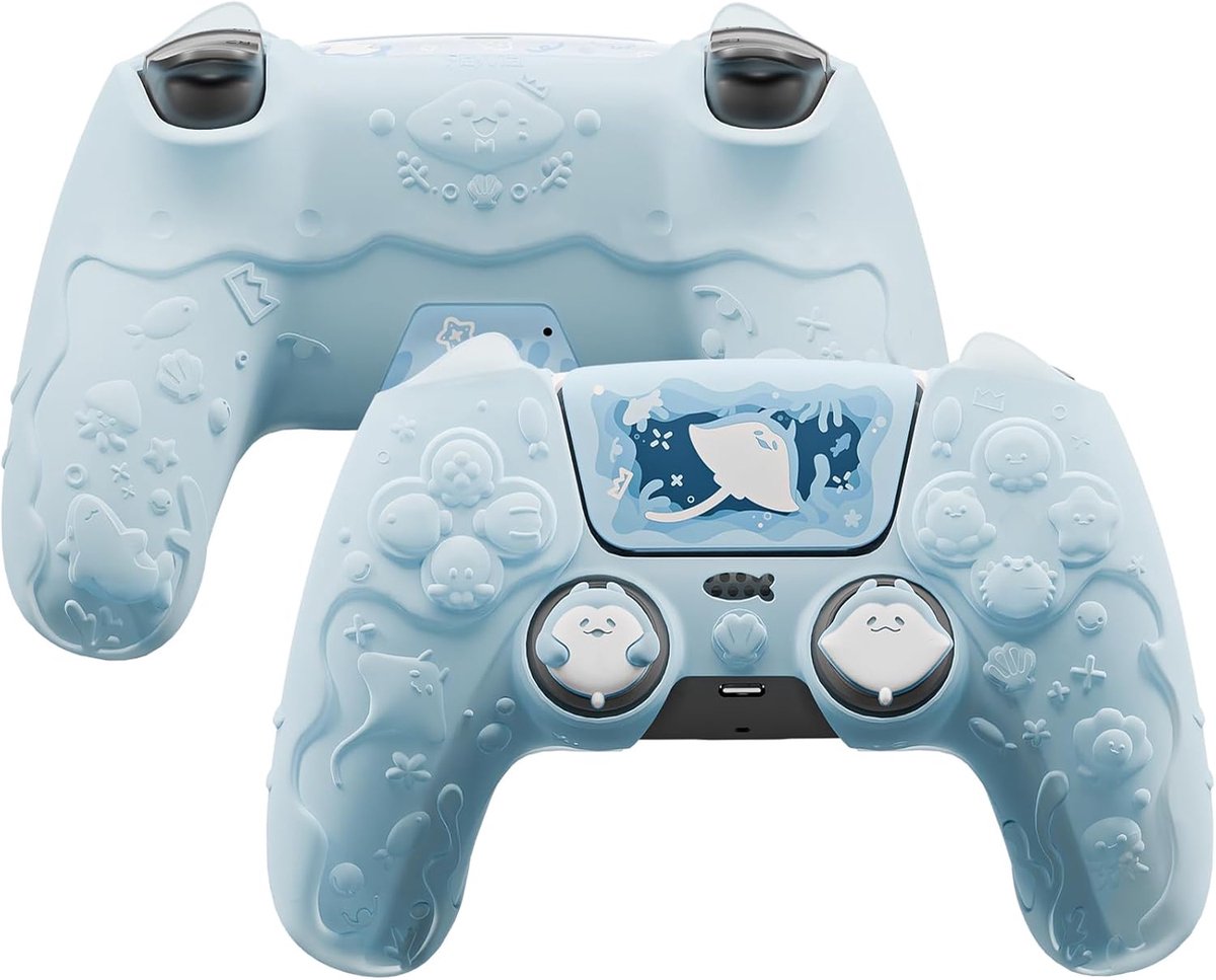 SnelShoppen - PlayVital Silicone Case voor PS5 Controller - Ocean Whisper Mint Blue met Thumb Grips & Sticker, Compatibel met Opladestation, Volledige