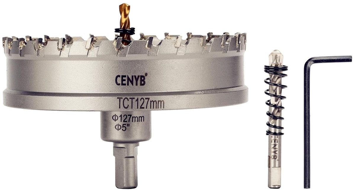 SnelShoppen - 5" (127mm) TCT Hole Saw met Tungstencarbide Tip en 2 Titanium Gebonden Pilot Boorbits voor Hard Metaal, RVS, IJzer, Aluminium, Hout en K