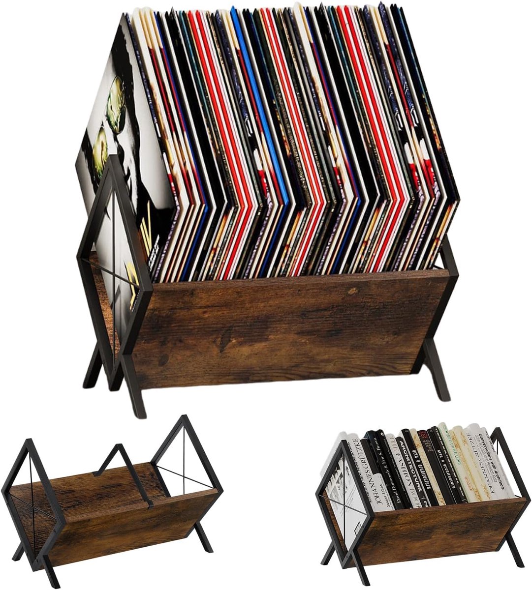 SnelShoppen - Vinyl Record Stand voor 80-100 LPs, Retro Gramophone Records Storage met Non-Slip Separator Clip voor Albums, CD's, Boeken in Industriee