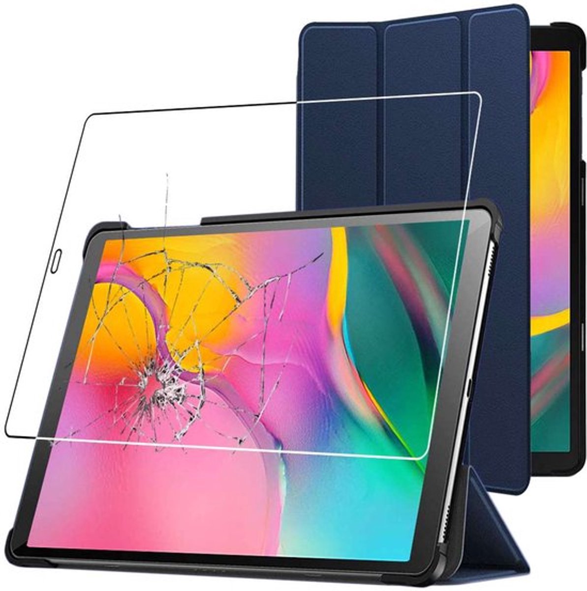 ebestStar - Hoes geschikt voor Samsung Galaxy Tab A 10.1 2019 T510 T515, Slanke Design PU Lederen Etui, Automatische Slaap/Wake, SmartCase hoesje, Donkerblauw + Gehard Glas