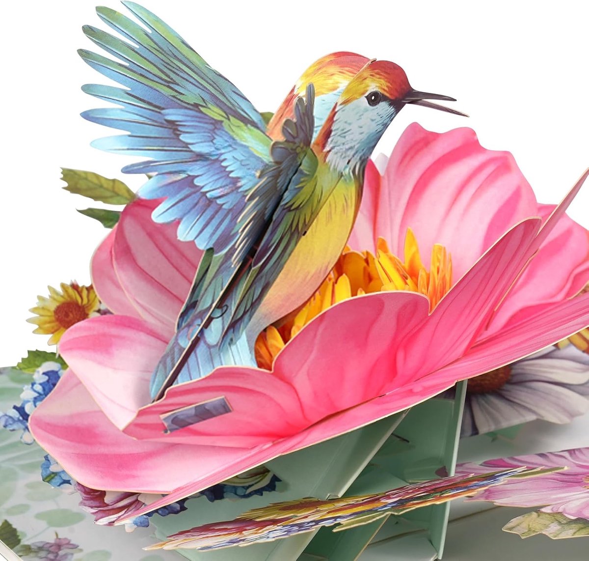SnelShoppen - 3D Pop-up Verjaardagskaart met Envelop - Unieke Peony Vogel Ontwerp - 15x20 cm - Originele Verjaardag Groet voor Mannen en Vrouwen