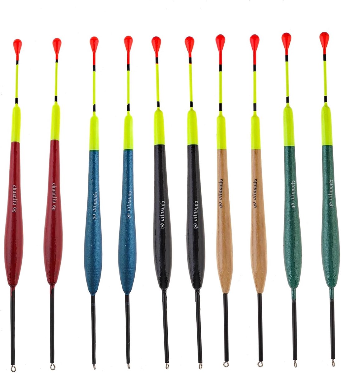 SnelShoppen - 10 Stuks Vissersdobbers - Houten Glijpers in 5 Kleuren - Duurzame Vissen Accessoires voor Catfish en Trout - Perfect voor Vrije Tijd en