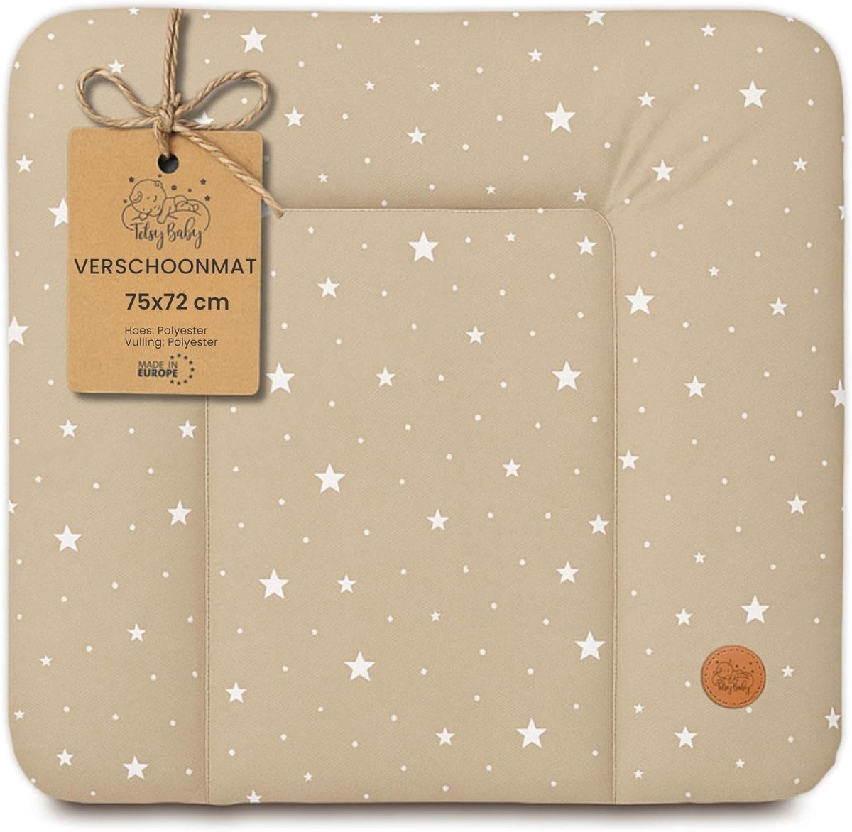 Thijox - Verschoonmat Waterdicht Afwasbaar Baby 75x72 cm - Hygiënische Commode Mat met Zachte Vulling - Oeko-Tex Beige met Witte Sterren voor Baby's t