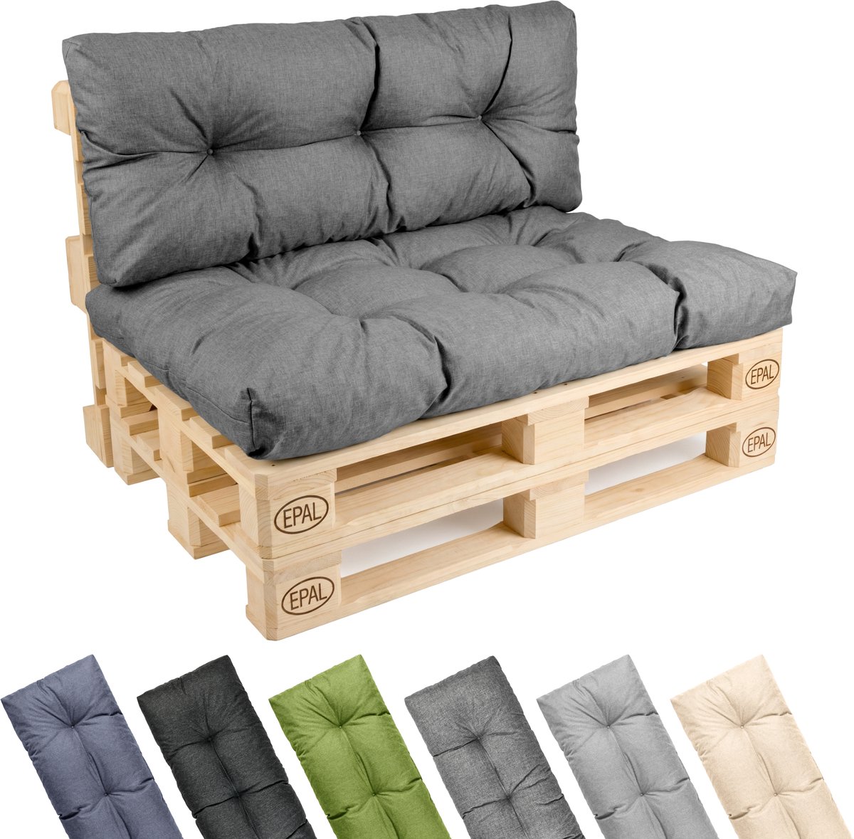 Garronda Palletkussen Set 2-delig Waterafstotend UV- en Waterbestendig voor Palletbank GD-0252 Grafiet