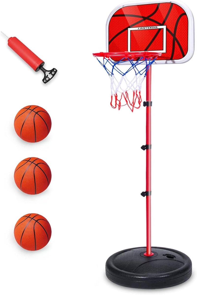 SnelShoppen - Kinderbasketbal - Hoogte verstelbare basketballenstandaard voor 3-8 jaar met 3 ballen en pomp - Ideaal voor binnen/buiten, 100-150 cm -