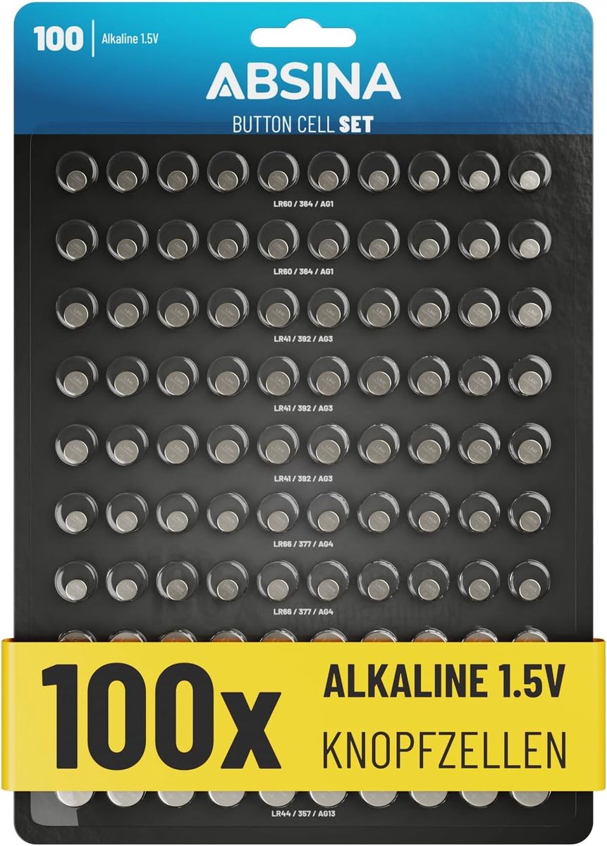 SnelShoppen - Set van 100 Alkaline Knopcelbatterijen Assortiment - 20x AG1 LR621, AG4 LR66, AG10 LR1130, 30x AG3 LR41, 10x AG13 LR44 - 1.5V Leakproof
