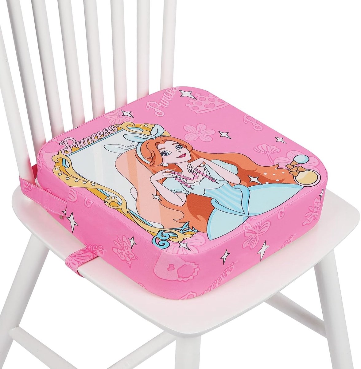 SnelShoppen - Kinderstoel Booster, Cartoon Boost, Hoge Stoel met 2 Verstelbare Riemen en Antislip Onderkant, Wasbaar (Prinses)