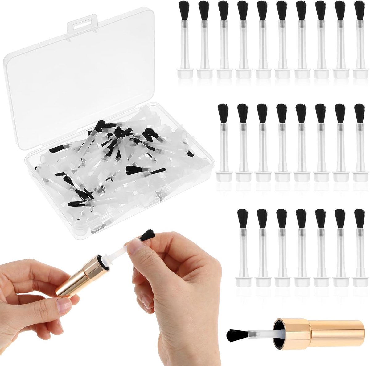 SnelShoppen - 25 Stuks Wegwerp Dip Poeder Vervangborstels, Fijne Zachte Haren Nagellak Borstelset met Handvat voor Thuis DIY Salon - Perfect voor Nail