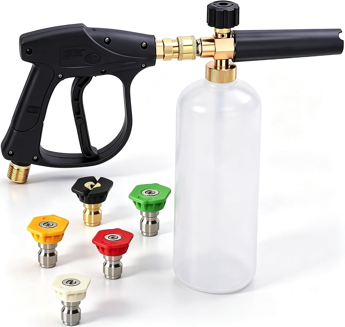 SnelShoppen - Hoge Druk Wasmachine Schuim Gun Lance - 1L Verstelbare 1/4" Snowschuim Lance met 5 Kleuren Spuitmondjes voor Auto Reiniging