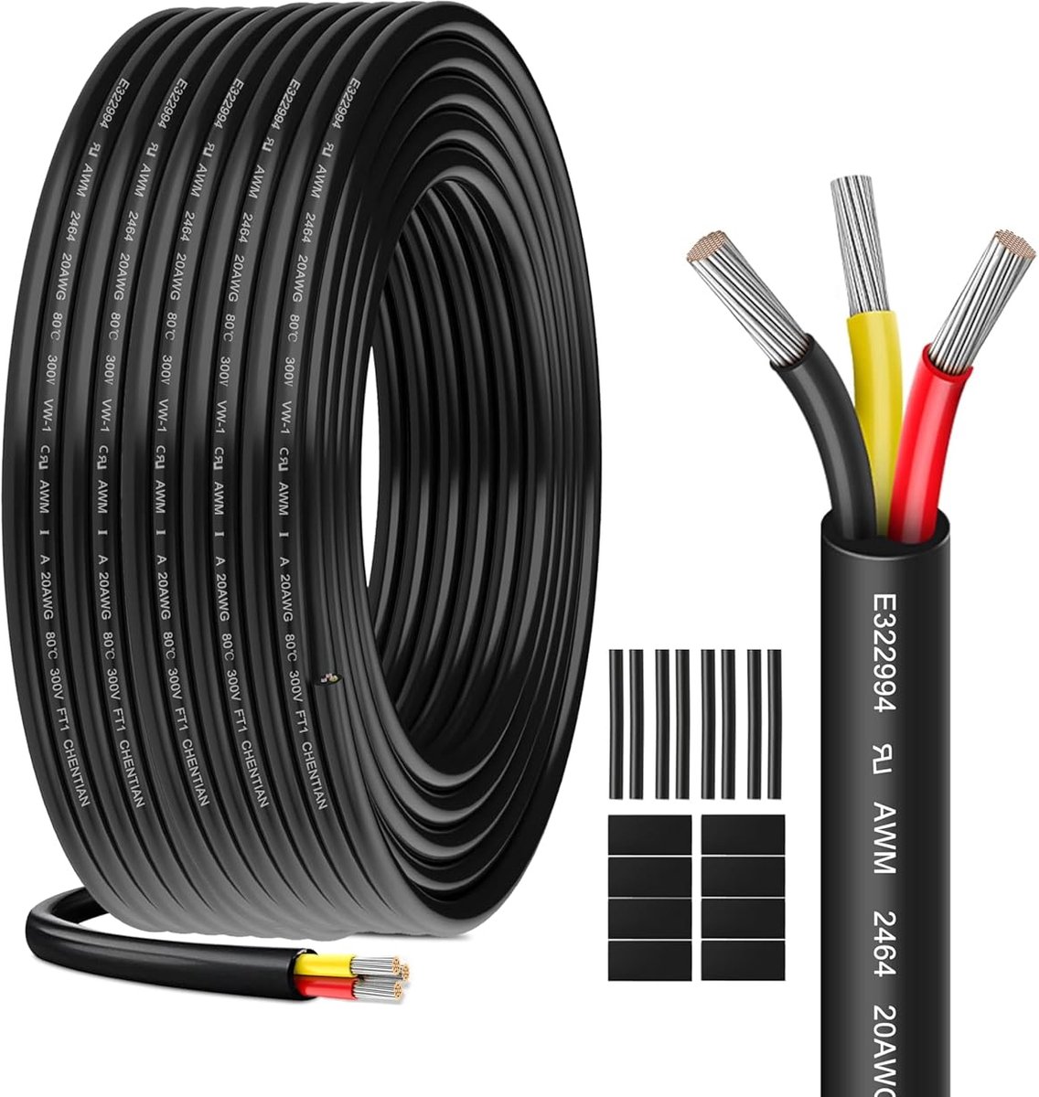 SnelShoppen - 20AWG 3x0.52mm² UL2464 Elektrische Kabel 20m Tinned Copper Draad voor LED Verlichting, Tuinverlichting, Outdoor Apparatuur