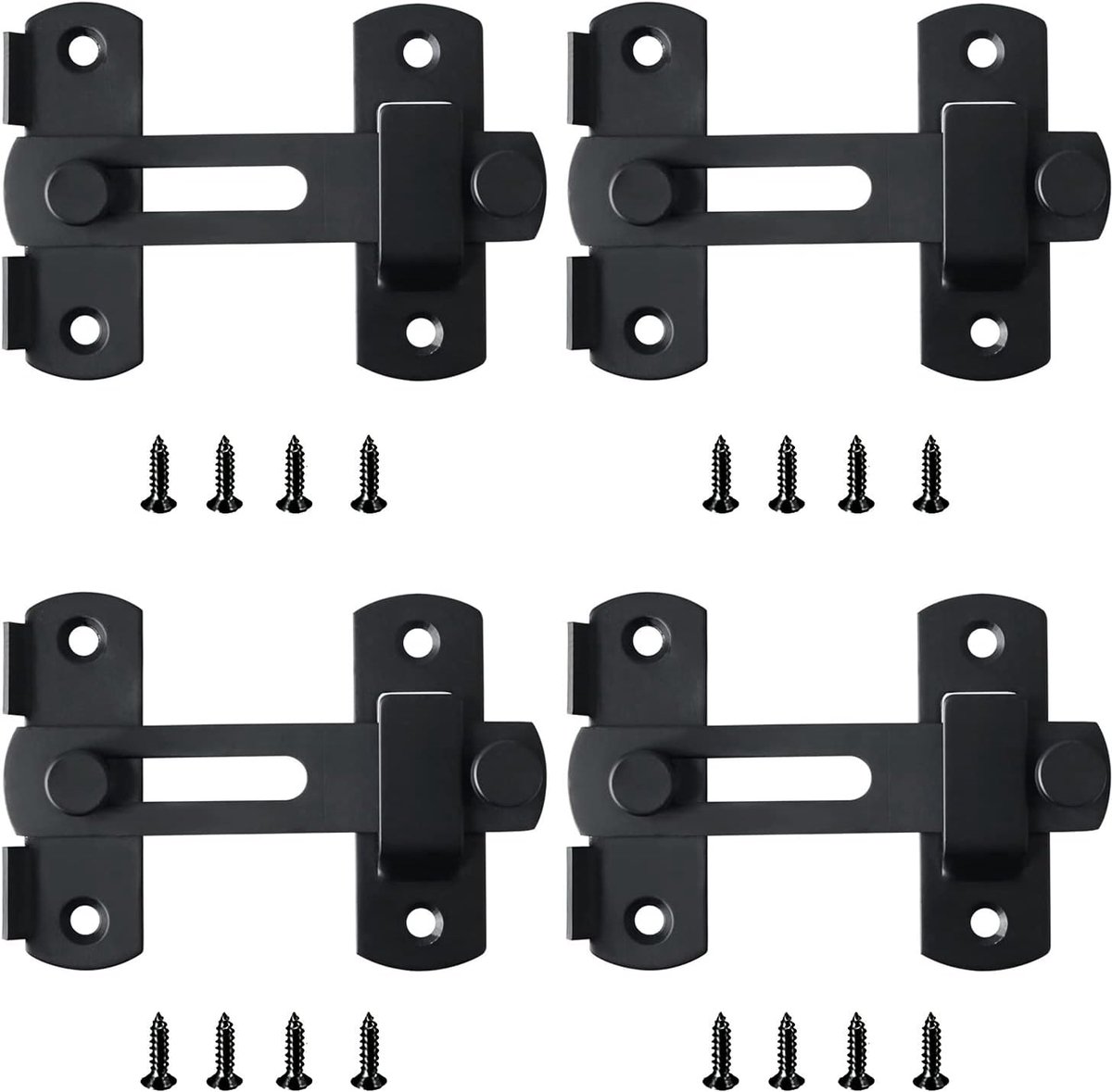 SnelShoppen - 4-delige RVS Deursloten, 4 inch Flip Clasp, Veiligheidsdeurknop, Bolt Lock voor Ramen, Kasten en Deuren (Zwart)