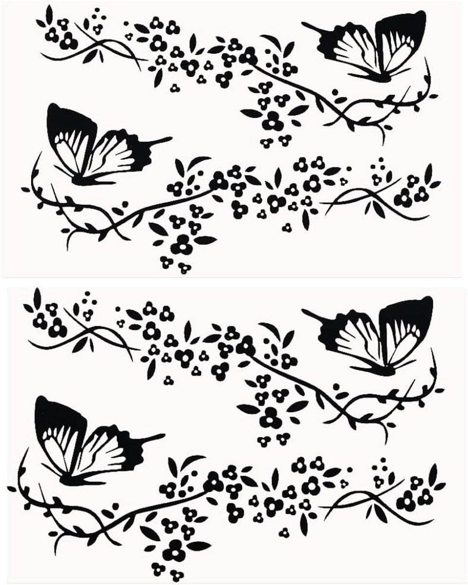 SnelShoppen - 4-delige Vlinder Auto Sticker Set - Waterdichte Vinyl Stickers voor Auto en Truck - Bloemen en Kissing Butterflies - Decoratie voor Vrou