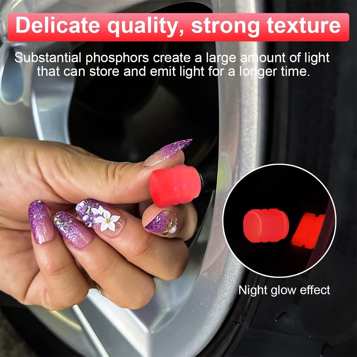 SnelShoppen - 12 Stuks Verlichte Auto Ventieldoppen - Glow in the Dark - Universele Fiets, Motor, SUV, Truck Accessoires - Rood - Luxe Look en Effecti