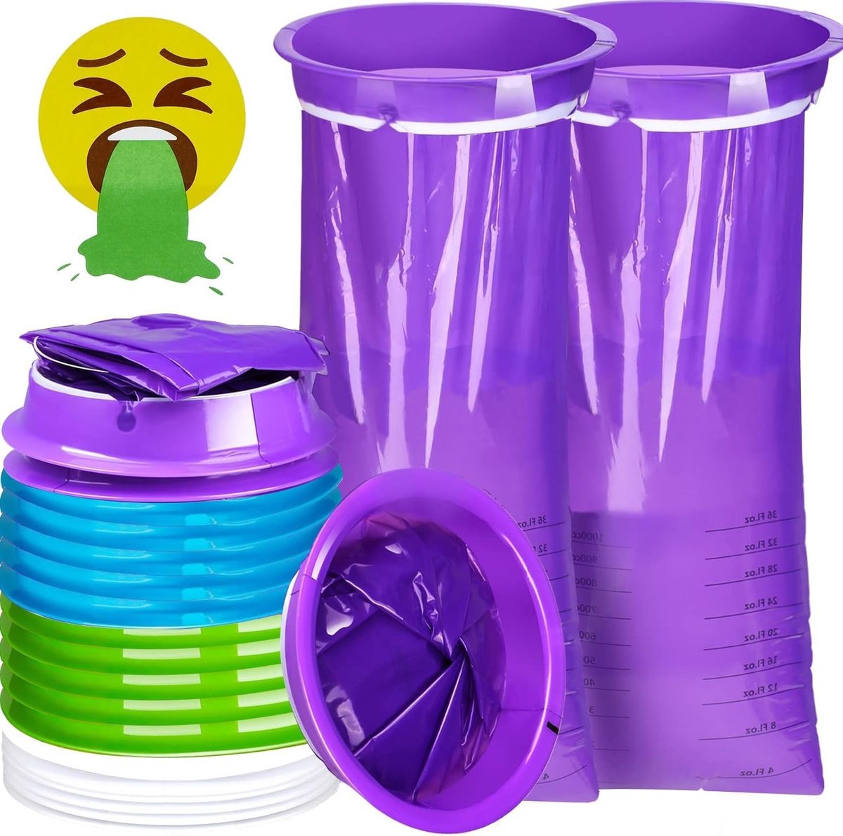 Set van 20 Afvalzakken met Ring, Wegwerp Poepzakken voor onderweg, Ideaal voor Nausea en Braken, Geschikt voor Kinderen en Volwassenen, 1000 ml
