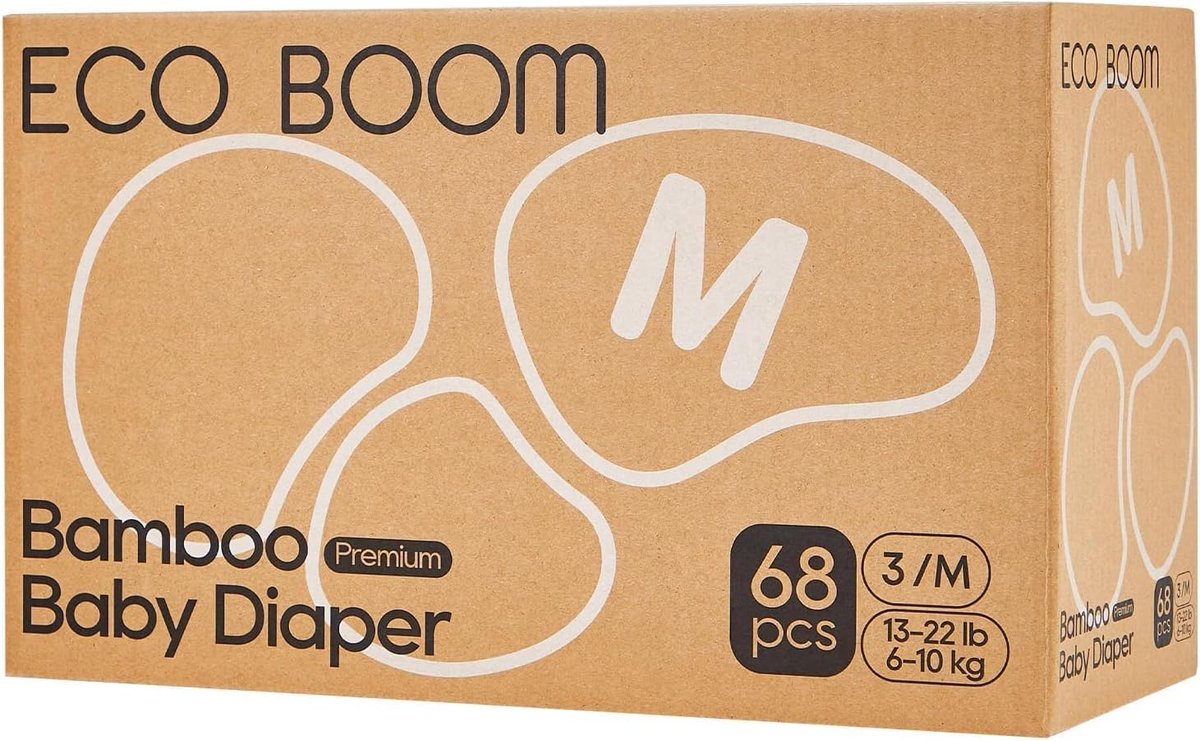 SnelShoppen - Eco Vriendelijke Baby Luiers Maat 3 (6-10 kg) van Bamboe, Zacht en Ademend, 68 Stuks, Perfect voor Gevoelige Babyhuid, Half Maand Box
