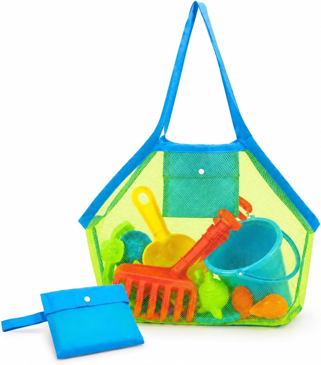 SnelShoppen - Grote Mesh Sand Toy Bag, Herbruikbare en Vouwbare Strandtas voor Strand, Zwembad, Reizen, 2 Stuks, 40x24x40 cm, Groene Opbergzak voor St
